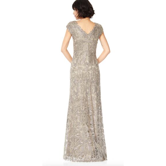 TADASHI SHOJI Off Shoulder Metallic Corded Embroidery Gown Maxi Dress 12 - Picture 2 of 9